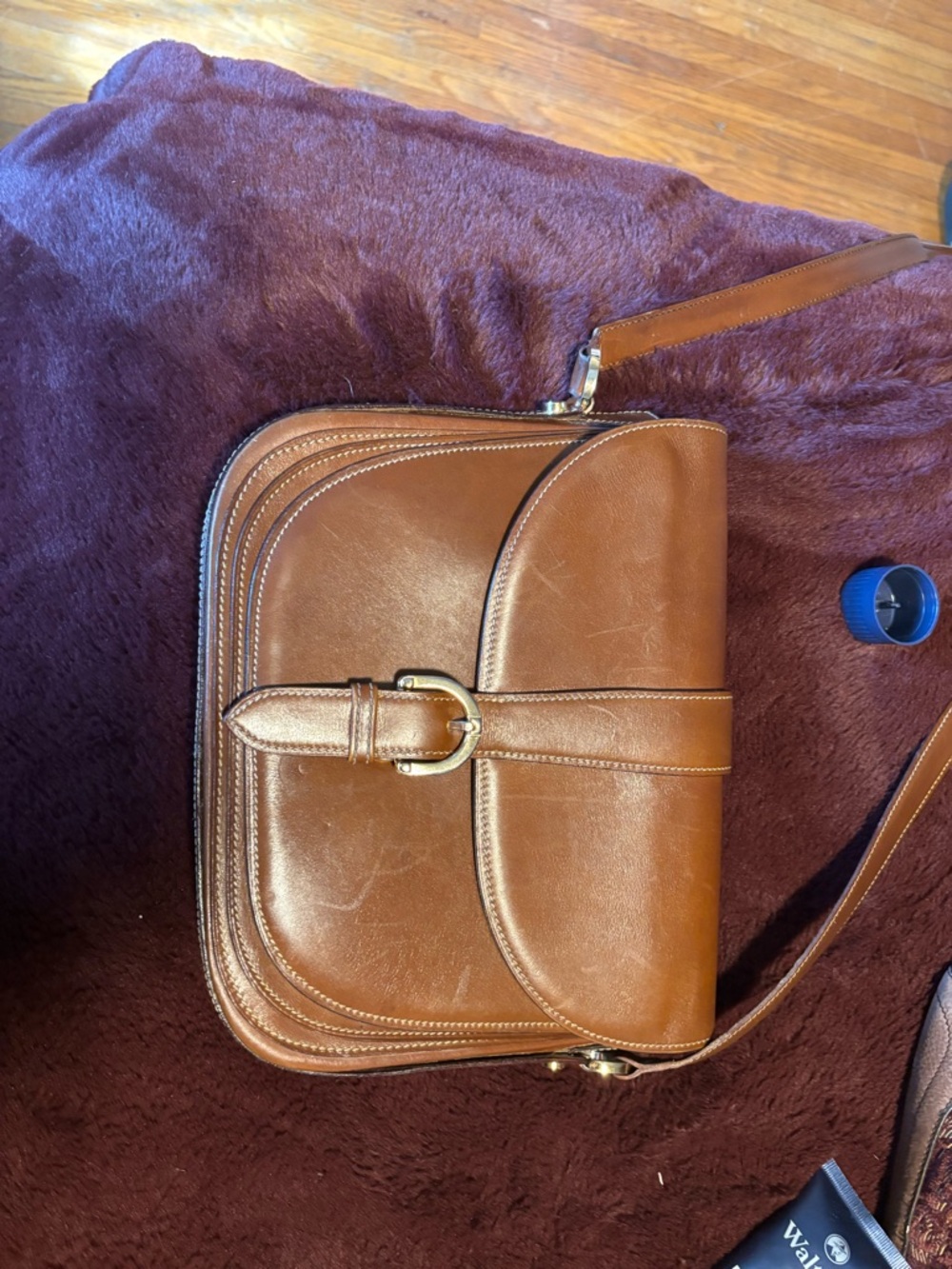 Barney’s New York Tan Leather Crossbody Bag with Buckle Detail